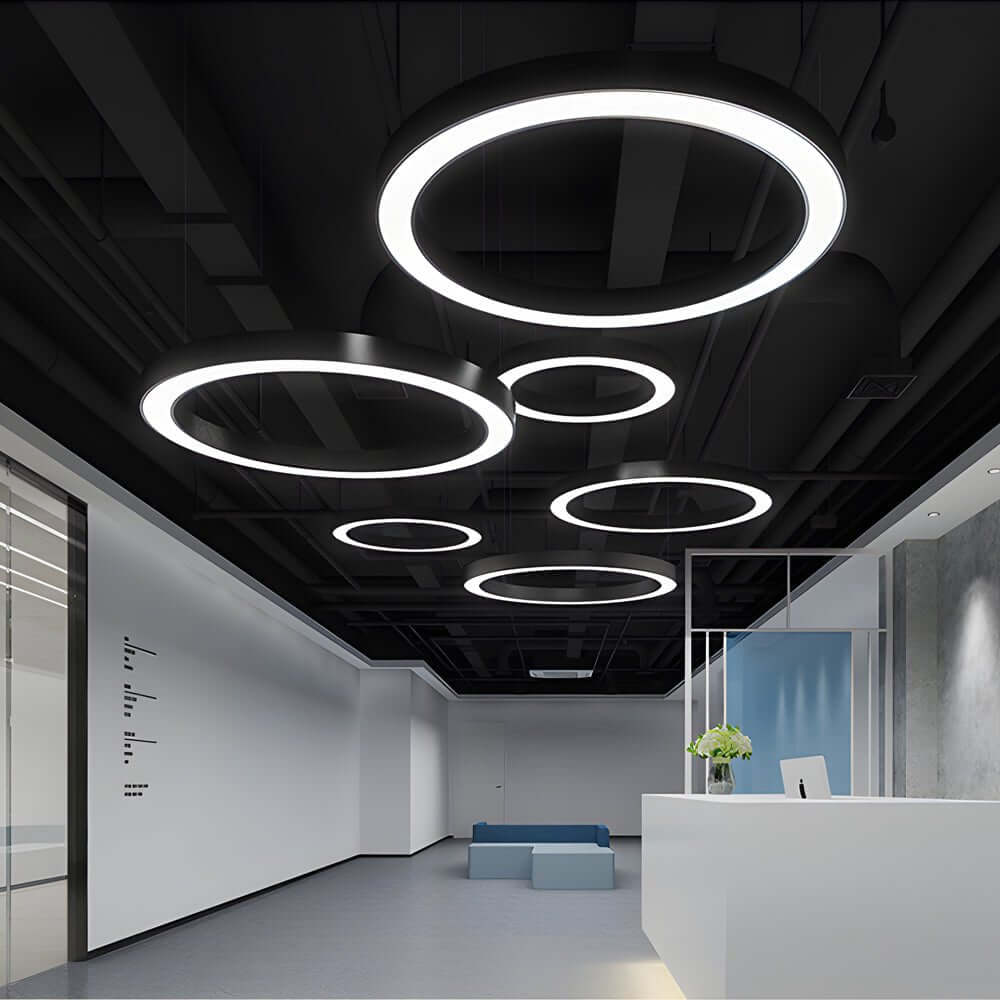 suspended round ring led pendant light for office and gym spaces