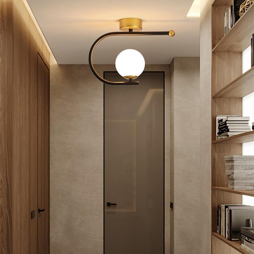 Curved Globe Flush-Mount Ceiling Light — Black & Gold Metal, 7W LED, 3-Step Dimming, 9" Diameter