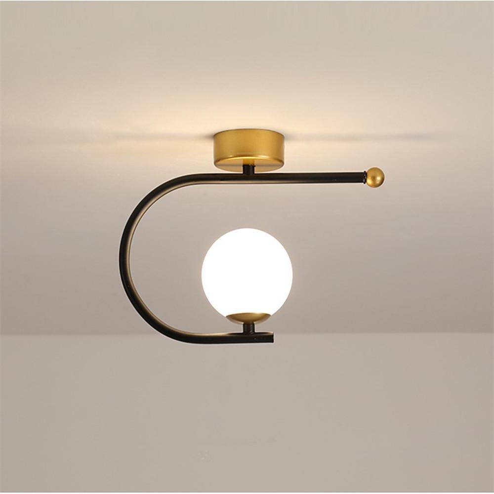 Curved Globe Flush-Mount Ceiling Light — Black & Gold Metal, 7W LED, 3-Step Dimming, 9" Diameter