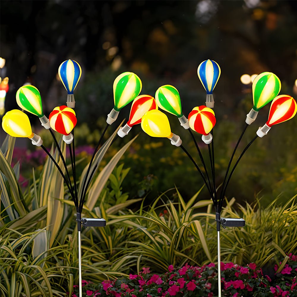 swinging solar led hot air balloon lights 2 pack for outdoor gardens