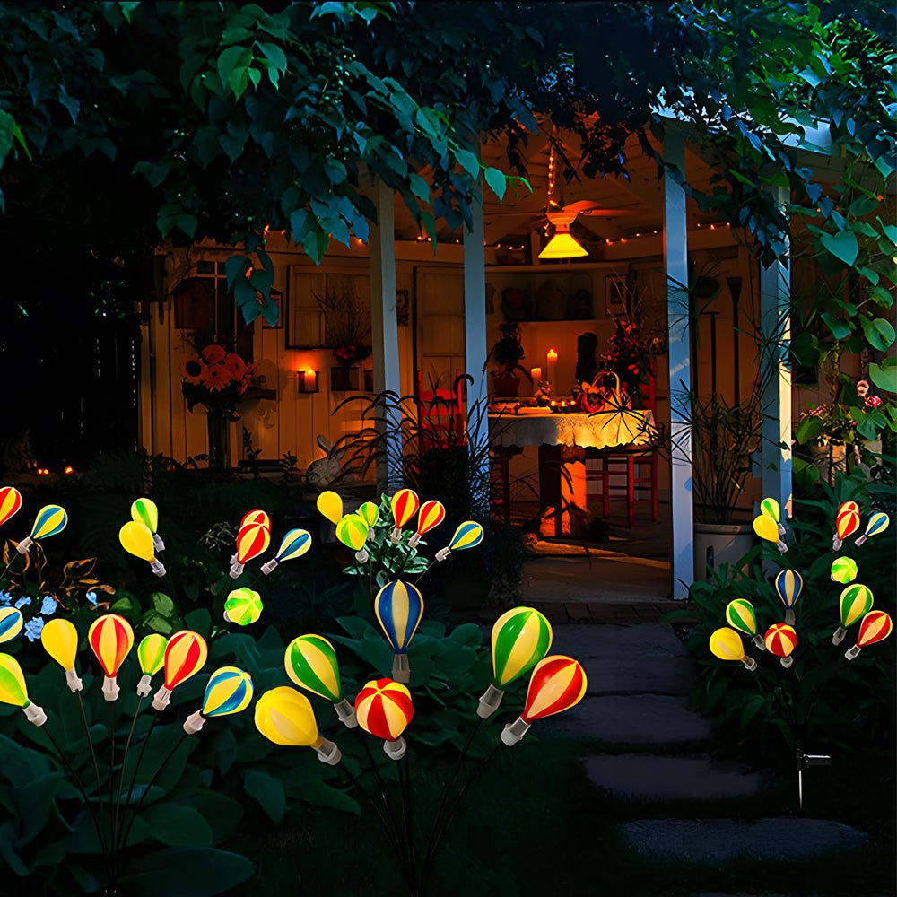 swinging solar led hot air balloon lights 2 pack for outdoor gardens