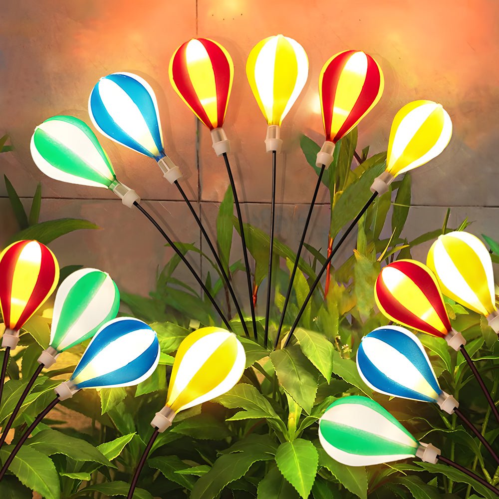 swinging solar led hot air balloon lights 2 pack for outdoor gardens