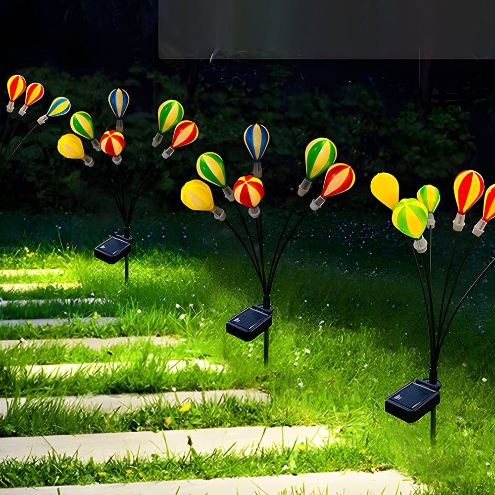 swinging solar led hot air balloon lights 2 pack for outdoor gardens