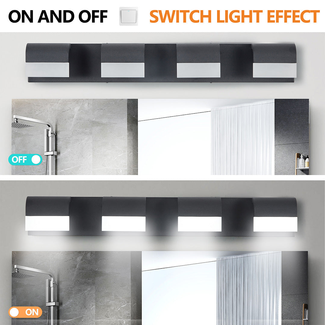 Modern Bathroom Vanity Light — Black Iron, White Acrylic, Integrated LED 6000K, 3- to 6-Light