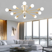Geometric Sputnik Semi Flush-Mount Chandelier — Metal, Gold, 10-Light E26/E27, 43" Wide