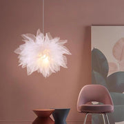 20" Fabric Flower Pendant Light — Electroplated Metal, E27 LED 12W, Adjustable 59" Cord, 1-Light