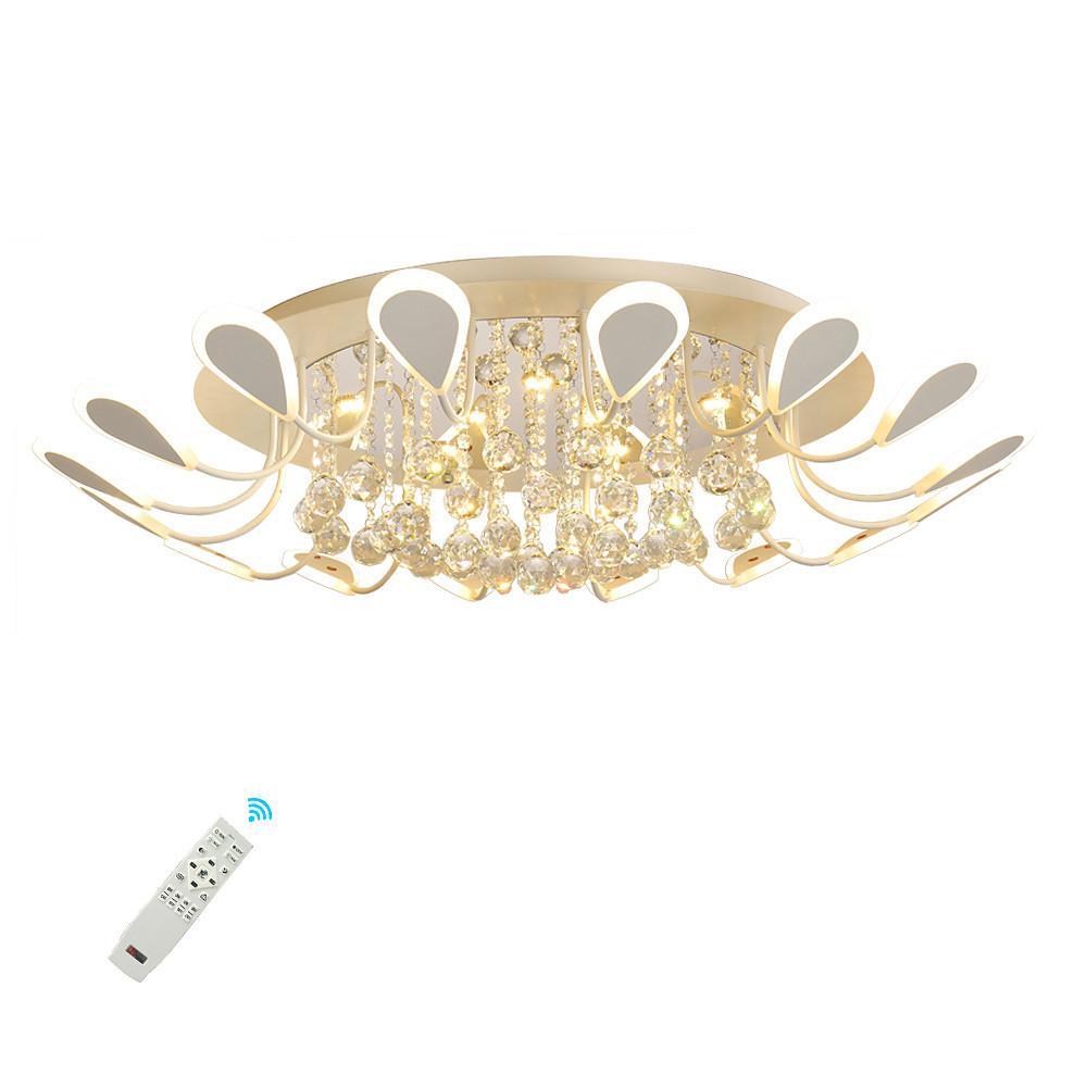 Modern Flush Mount Ceiling Light with Dimmable LED and Flower-Shaped Crystal Design
