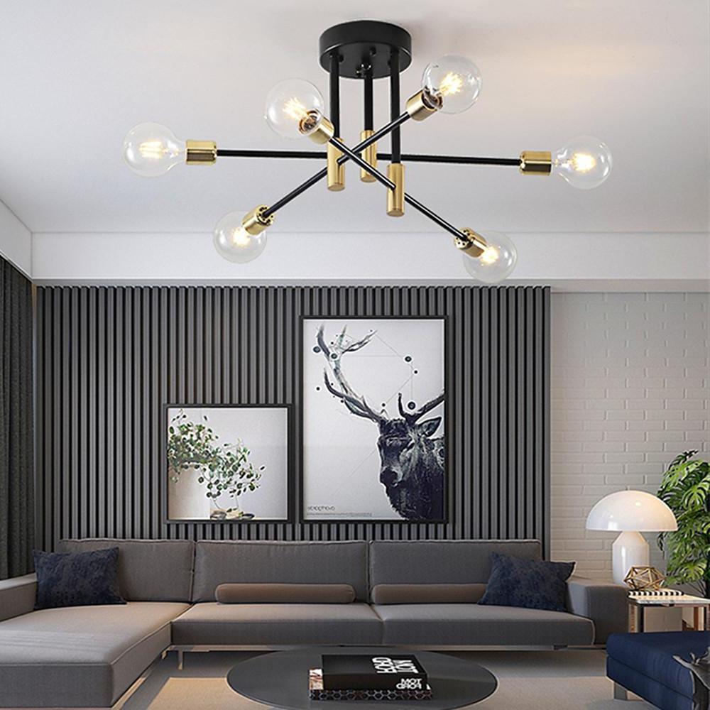 Nordic Semi-Flush Mount Chandelier with 6-Light LED Sputnik Design