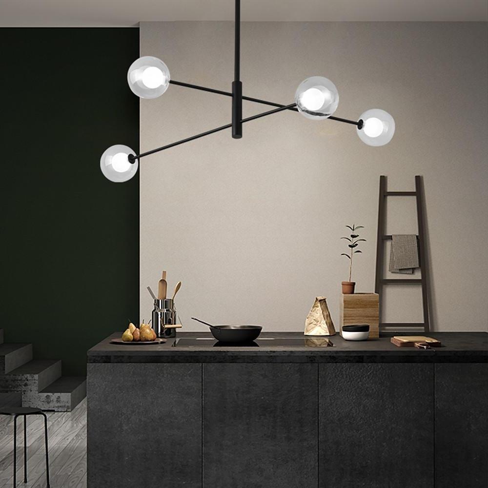 Modern Black Sputnik Chandelier with 4-Light Glass LED Linear Design for Ceiling Lighting