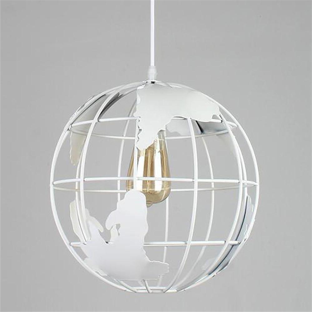 8" Globe World Map Pendant Light — Metal, Retro, 1-Light E26/E27, 60W, 39" Adjustable Cord
