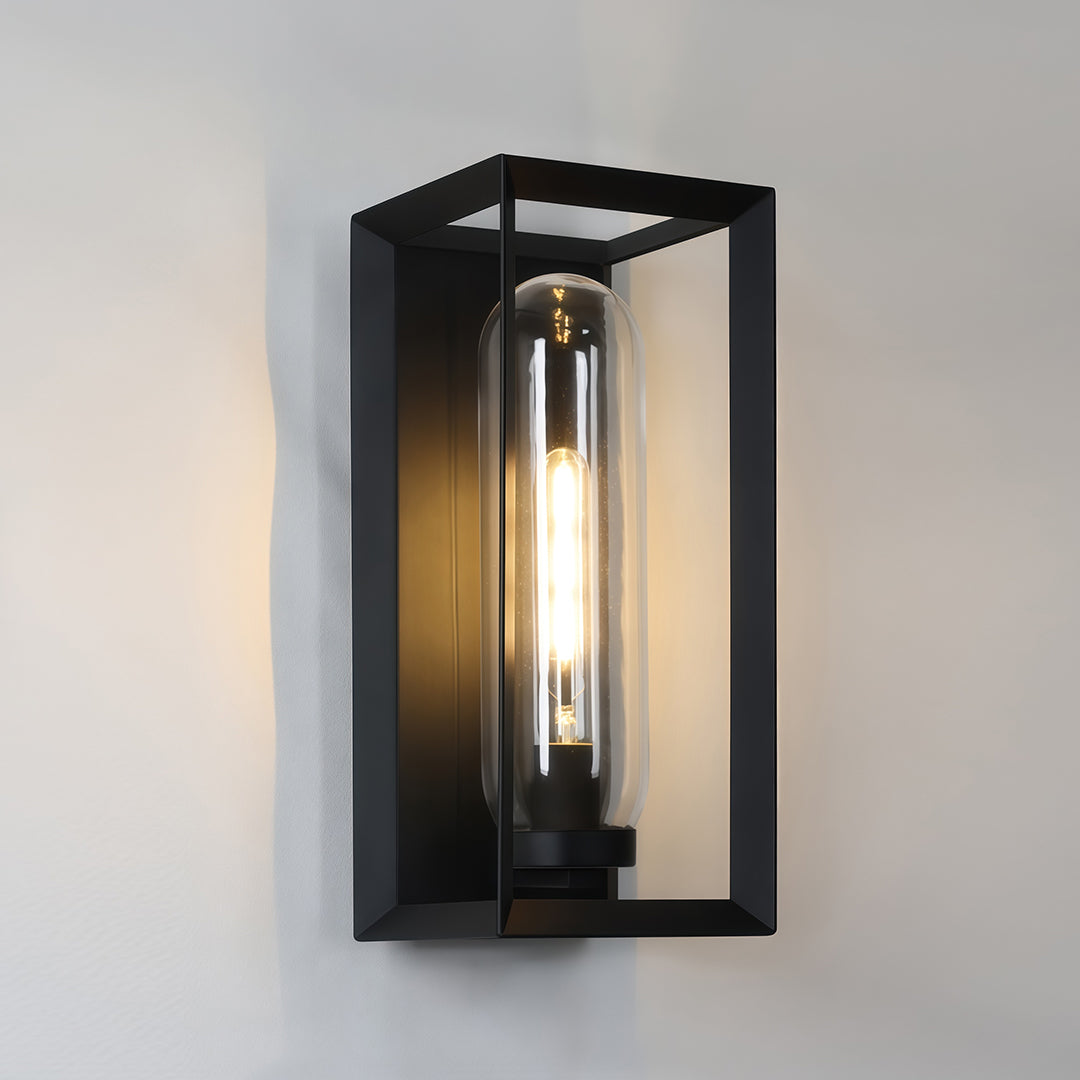 Modern Square Outdoor Wall Sconce — Black, Metal, IP54 Waterproof, E27 Hardwired