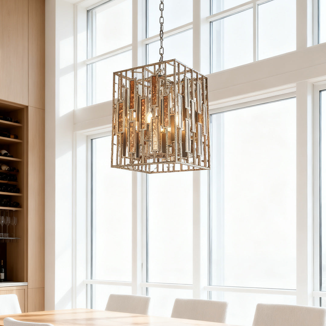 Open Frame Vintage Pendant Light — Aged Brass Metal, Clear Glass, E12, 17.72" Adjustable