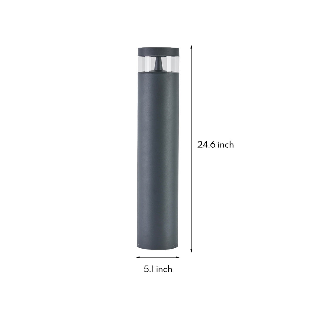 Minimalist Cylindrical Outdoor Bollard Path Light — Sand-Gray Aluminum, LED 12W, 3000K, IP65 Weatherproof