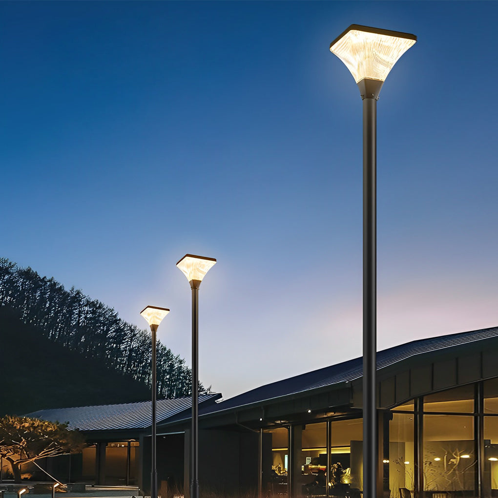 Modern Square Striped Outdoor Street Light — Die-Cast Aluminum, Solar / Hardwired, IP65, Remote Control, Dual Color Temperature