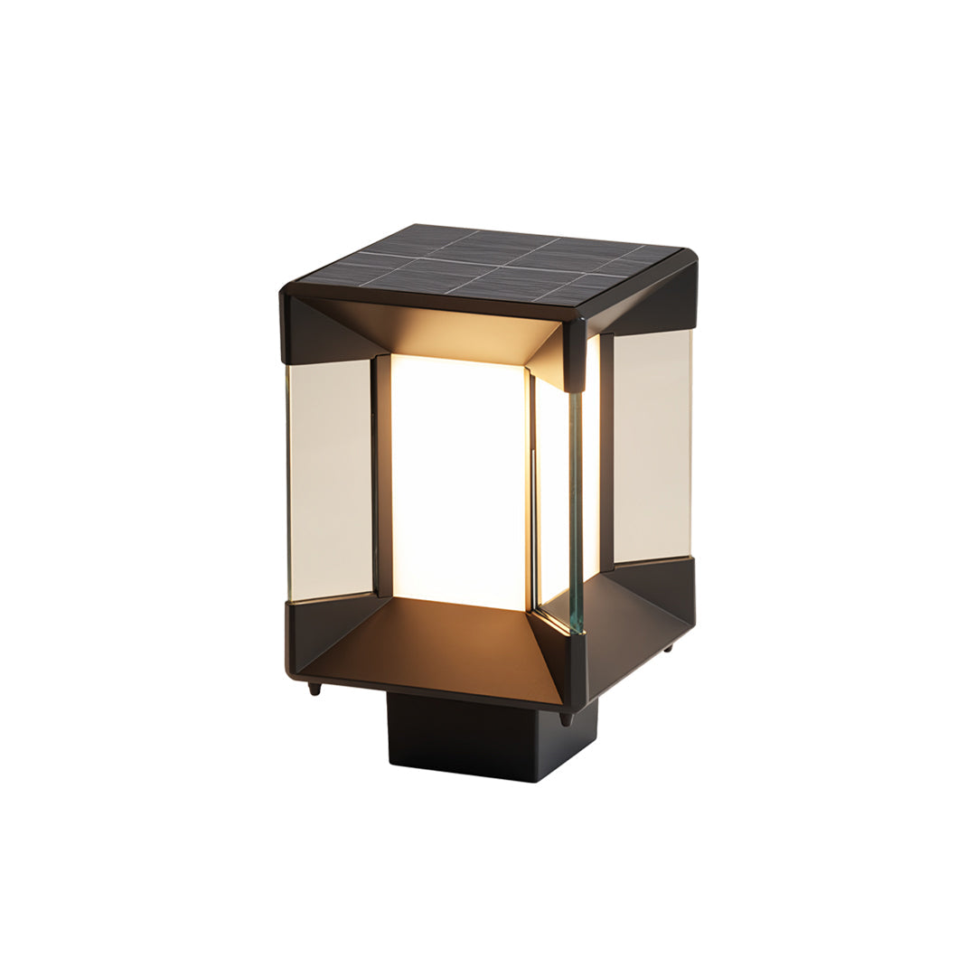 Modern Minimalist Outdoor Pillar Light — Black Aluminum, Clear Glass, Solar / Hardwired, IP65, LED E27, 3 Sizes
