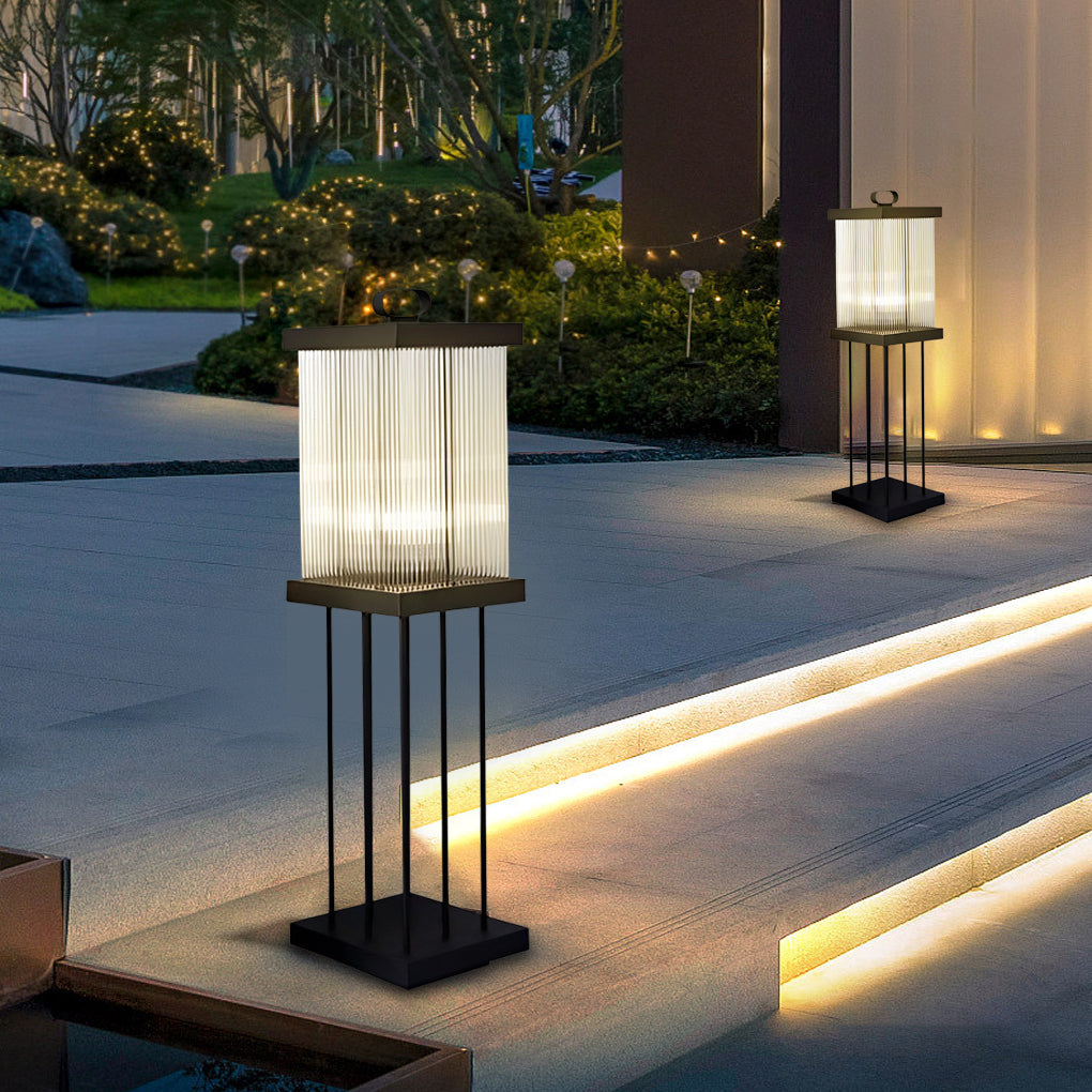 Square Ripple-Glass Outdoor Lantern — Black, 12W LED, 4000K, IP65, Solar / Hardwired, Remote, 3 Sizes