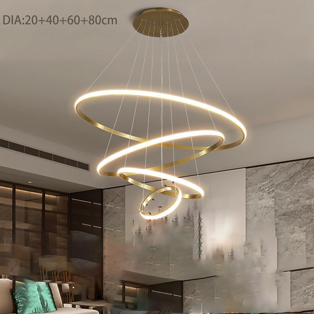 3-Ring Tiered Chandelier — Aluminum and Acrylic, LED, 3-Step Dimming (3000K/4500K/6000K), 2/3/4-Tier, Black or Gold