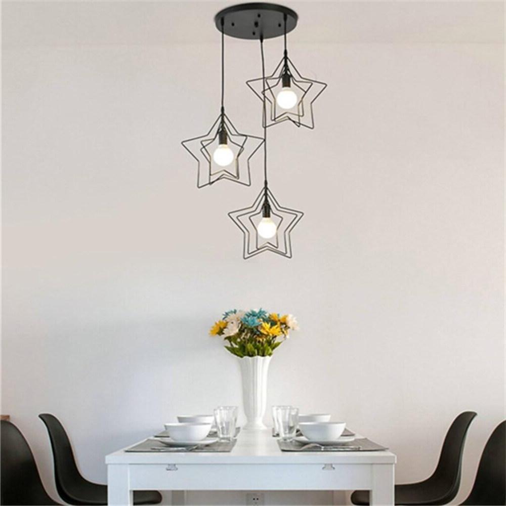 Multi-Star Geometric Pendant Light — Metal, Black or Gold, 1- or 3-Light, 3000–6000K
