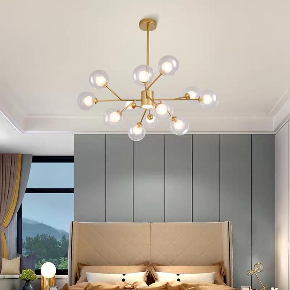 Modern Lantern Chandelier — Glass and Gold Metal, G9, 9-Light, 35" Diameter