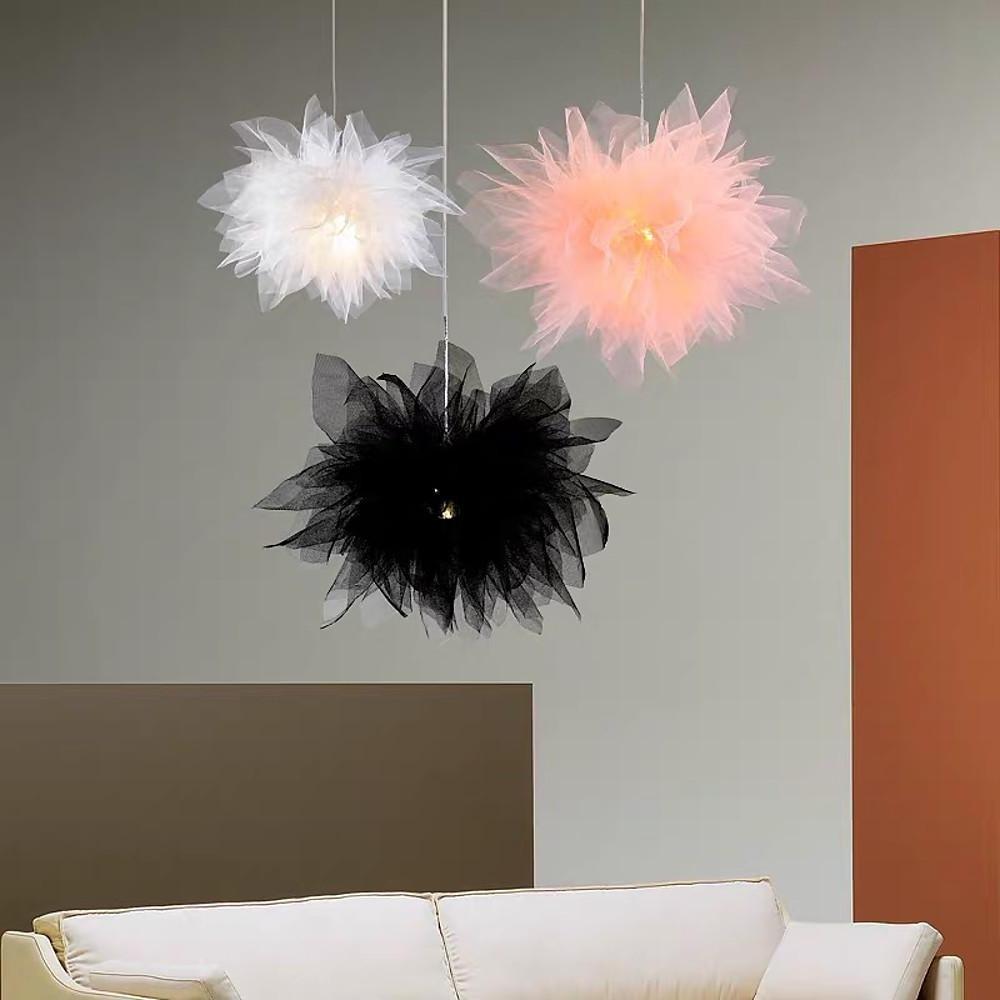 20" Fabric Flower Pendant Light — Electroplated Metal, E27 LED 12W, Adjustable 59" Cord, 1-Light