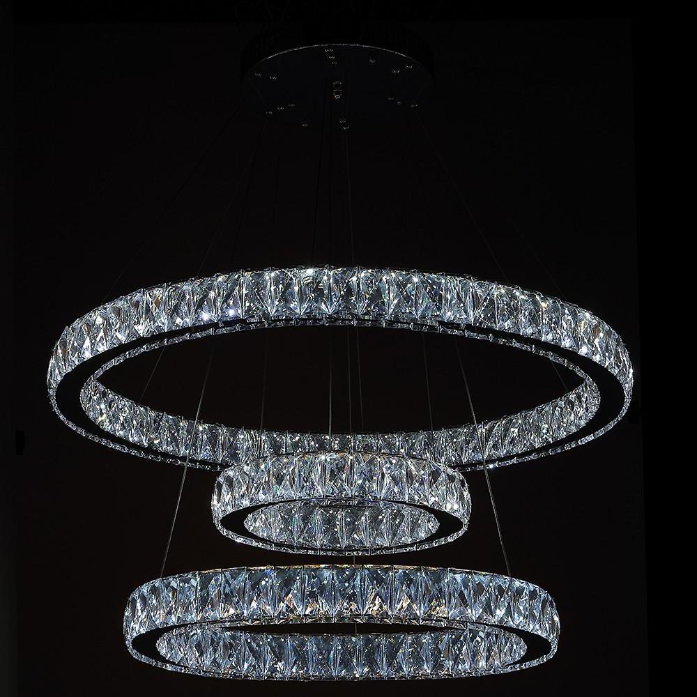 Interwoven Circle Crystal Chandelier — Metal and Crystal, 1-Light LED, 67.5W, 3000K–6000K, 47" Adjustable Cord, Foyer