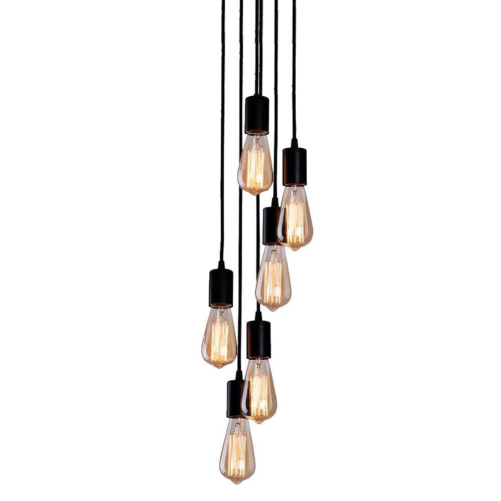 Braided Cluster Teardrop Multi-Light Pendant — Metal, Transparent Glass, 6-Light, Industrial Vintage, Rose Gold / Black