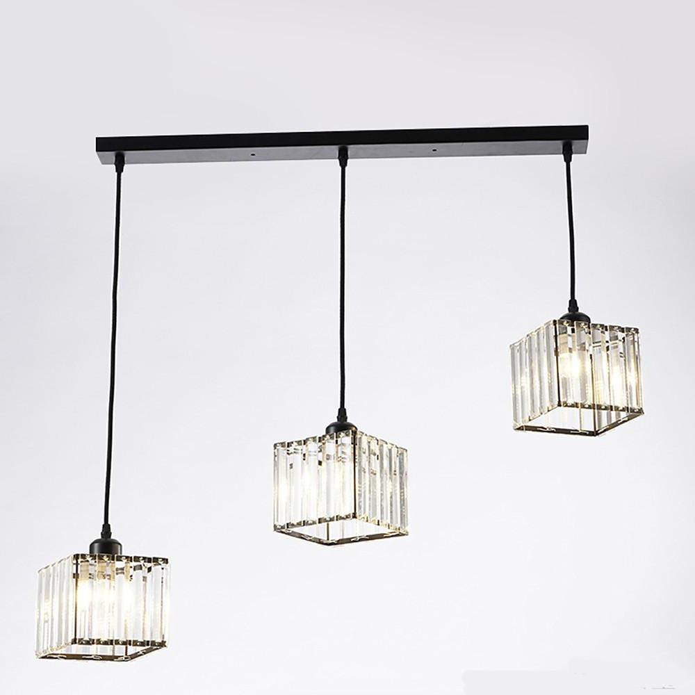 Square Lantern Crystal Pendant — Metal, Black or Gold, Adjustable Chain, 5" × 5"