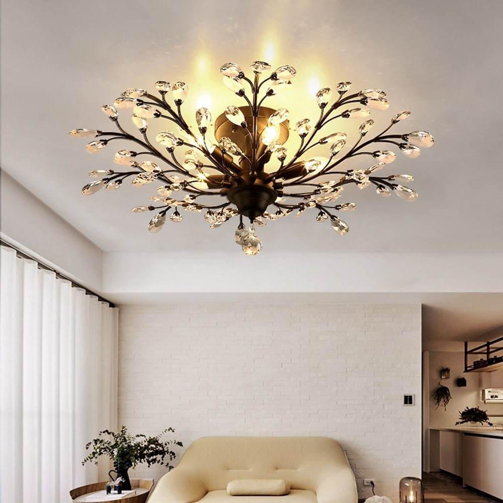 Crystal Flower Chandelier — Metal, Clear Crystal, E12/E14 LED, 4-, 5-, or 6-Light, 24" Diameter