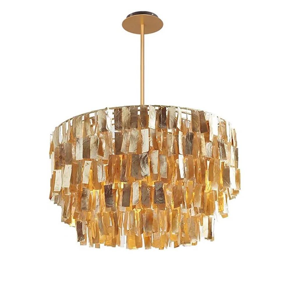Shell-Shaped Capiz Chandelier — Metal, 4-Light LED, 19.7" Diameter, Gold or White