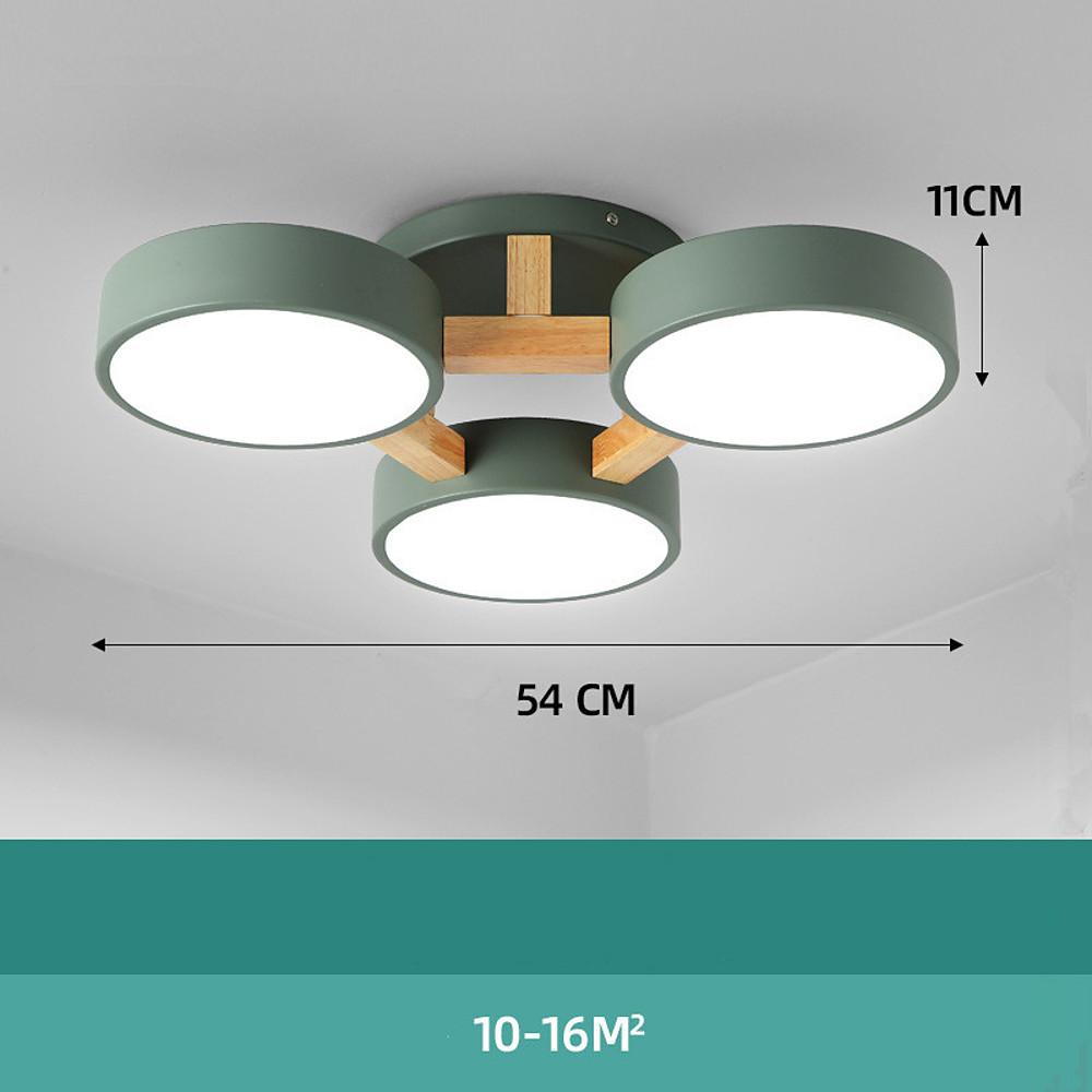 Triple Circular Flush-Mount Ceiling Light — Metal and Wood, 3-Light, 36W LED, 3-Step Dimming, 21"
