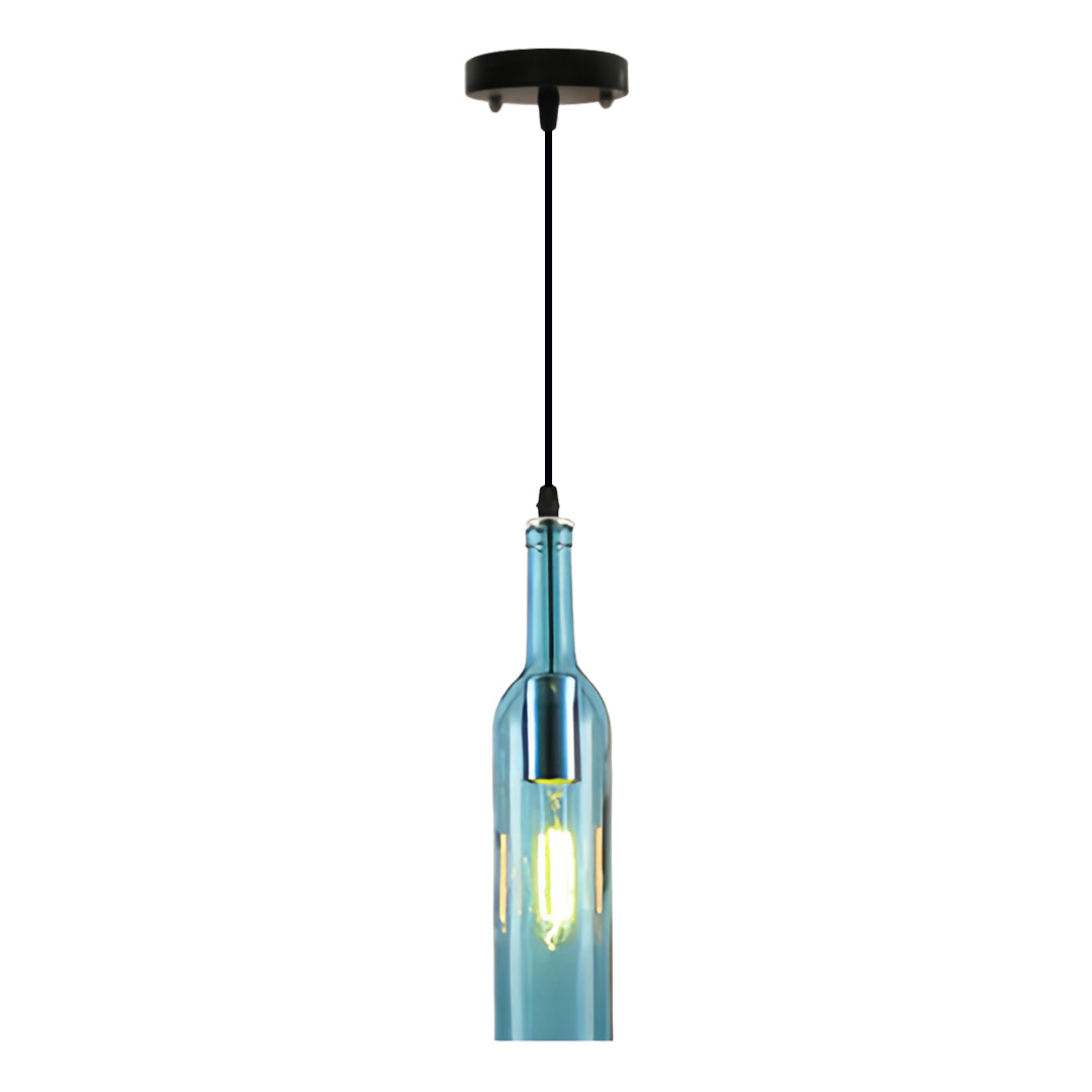 Wine Bottle Mini Pendant — Iron and Colored Glass, 3W LED Filament, Single or 5-Light Long-Plate, 8 Colors