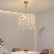 French Country Teardrop Crystal Chandelier — Gold Metal Frame, Adjustable 60" Chain, E12, Two Sizes
