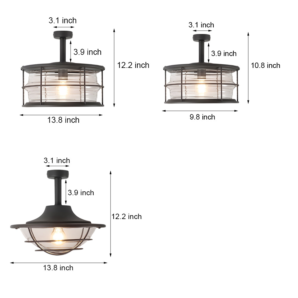 Coastal Outdoor Semi-Flush Ceiling Light — Wrought Iron, Clear Glass Shade, IP44, E27, 3000K Warm White