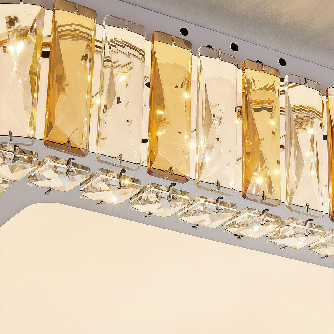 Crystal LED Flush-Mount Ceiling Light — Stainless Steel, Round / Square / Rectangle, 3-Step Dimming (3000K / 4500K / 6000K)