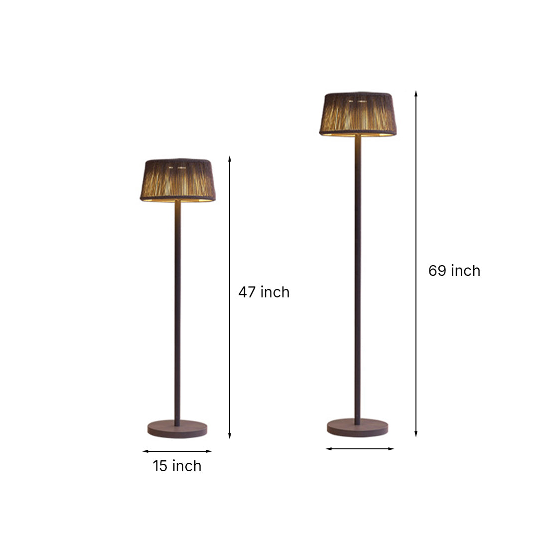 Mid-Century Modern Outdoor Floor Lamp — Stainless Steel, Hand-Woven Shade, LED 3000K, IP65, Solar / Hardwired