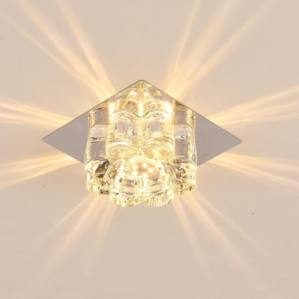 Flower-Shaped Crystal Flush Mount — Electroplated Metal, LED, 3000K / 6000K, 4" Diameter