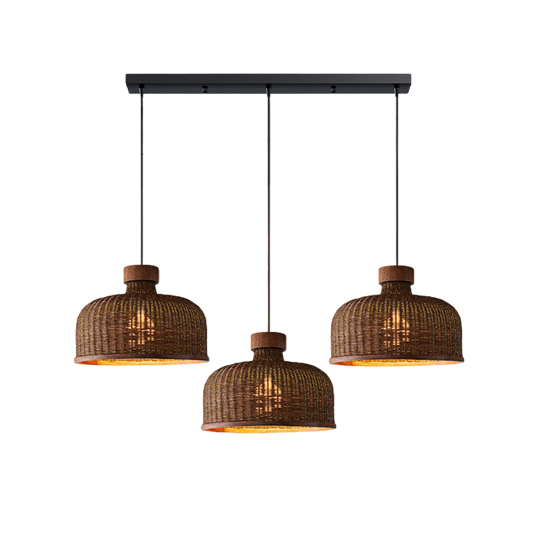 Wabi-Sabi Rattan Woven Pendant Light — Handcrafted Wicker and Iron, 1- or 3-Light, 3-Step Dimming (3000K/4500K/6000K), 12W–36W