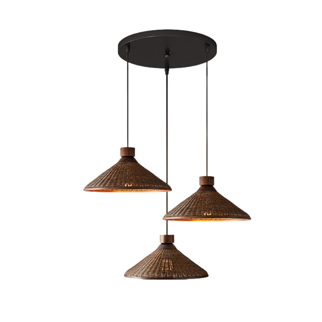 Wabi-Sabi Rattan Woven Pendant Light — Handcrafted Wicker and Iron, 1- or 3-Light, 3-Step Dimming (3000K/4500K/6000K), 12W–36W