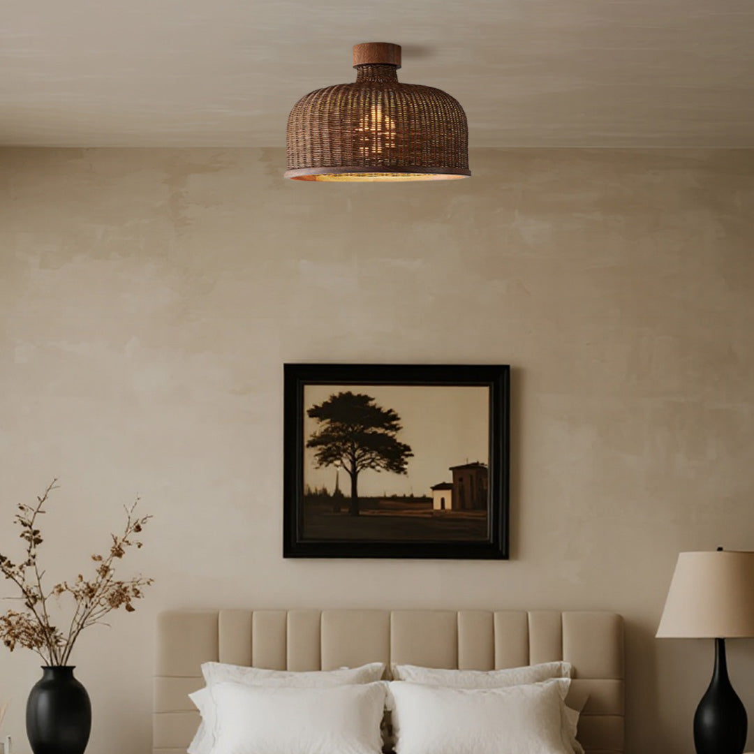 Wabi-Sabi Rattan Woven Pendant Light — Handcrafted Wicker and Iron, 1- or 3-Light, 3-Step Dimming (3000K/4500K/6000K), 12W–36W