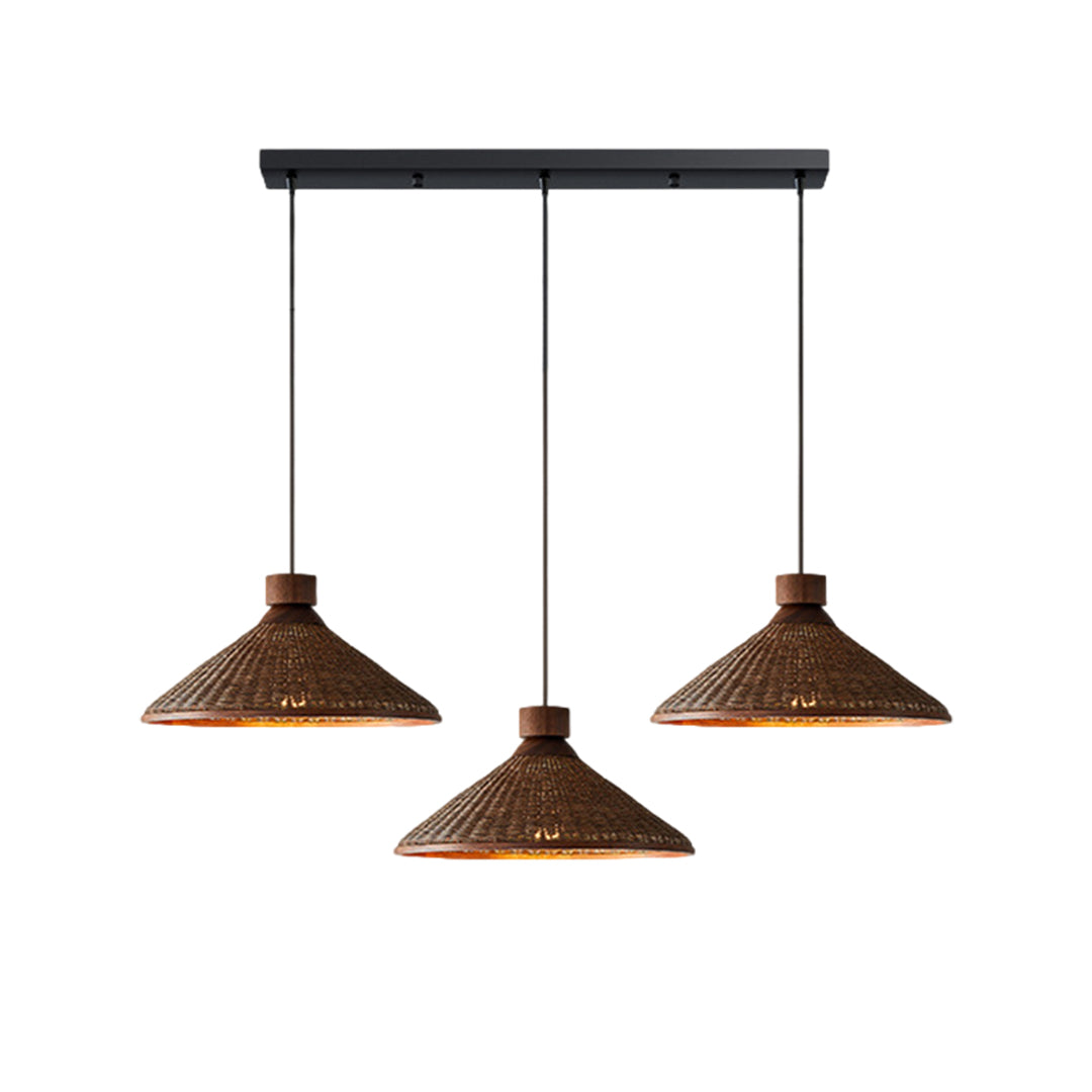 Wabi-Sabi Rattan Woven Pendant Light — Handcrafted Wicker and Iron, 1- or 3-Light, 3-Step Dimming (3000K/4500K/6000K), 12W–36W