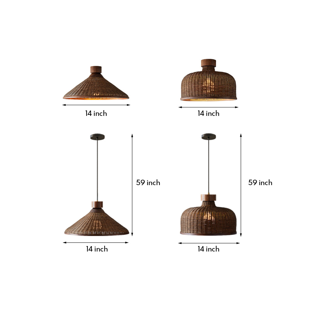 Wabi-Sabi Rattan Woven Pendant Light — Handcrafted Wicker and Iron, 1- or 3-Light, 3-Step Dimming (3000K/4500K/6000K), 12W–36W