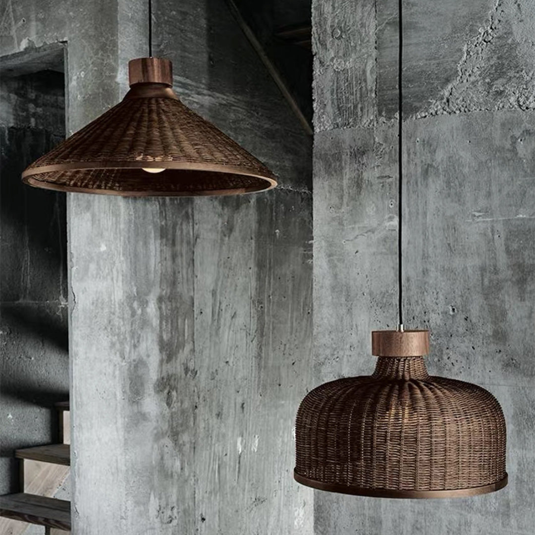 Wabi-Sabi Rattan Woven Pendant Light — Handcrafted Wicker and Iron, 1- or 3-Light, 3-Step Dimming (3000K/4500K/6000K), 12W–36W