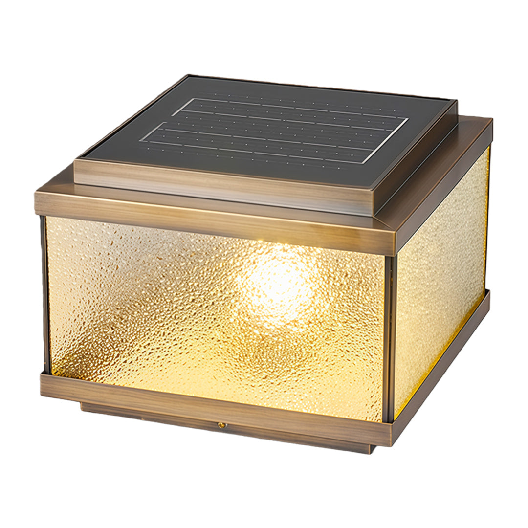 All-Copper Garden Pillar Light — Transparent Glass, Solar / Hardwired, Three-Color Dimming, Remote, 2200mAh, 4 Sizes