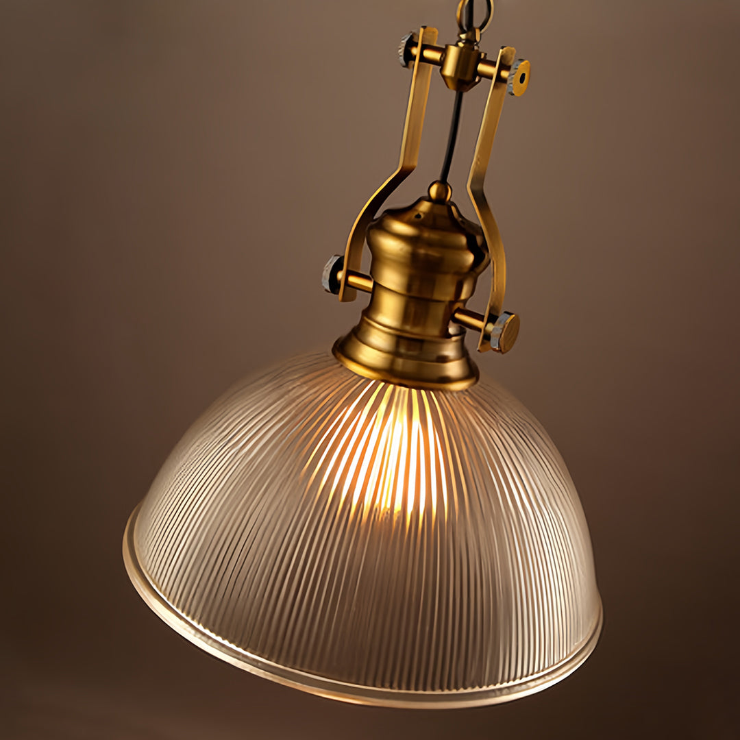 Retro Industrial Striped Glass Pendant — Iron, E27, Adjustable Chain, 30cm or 38cm