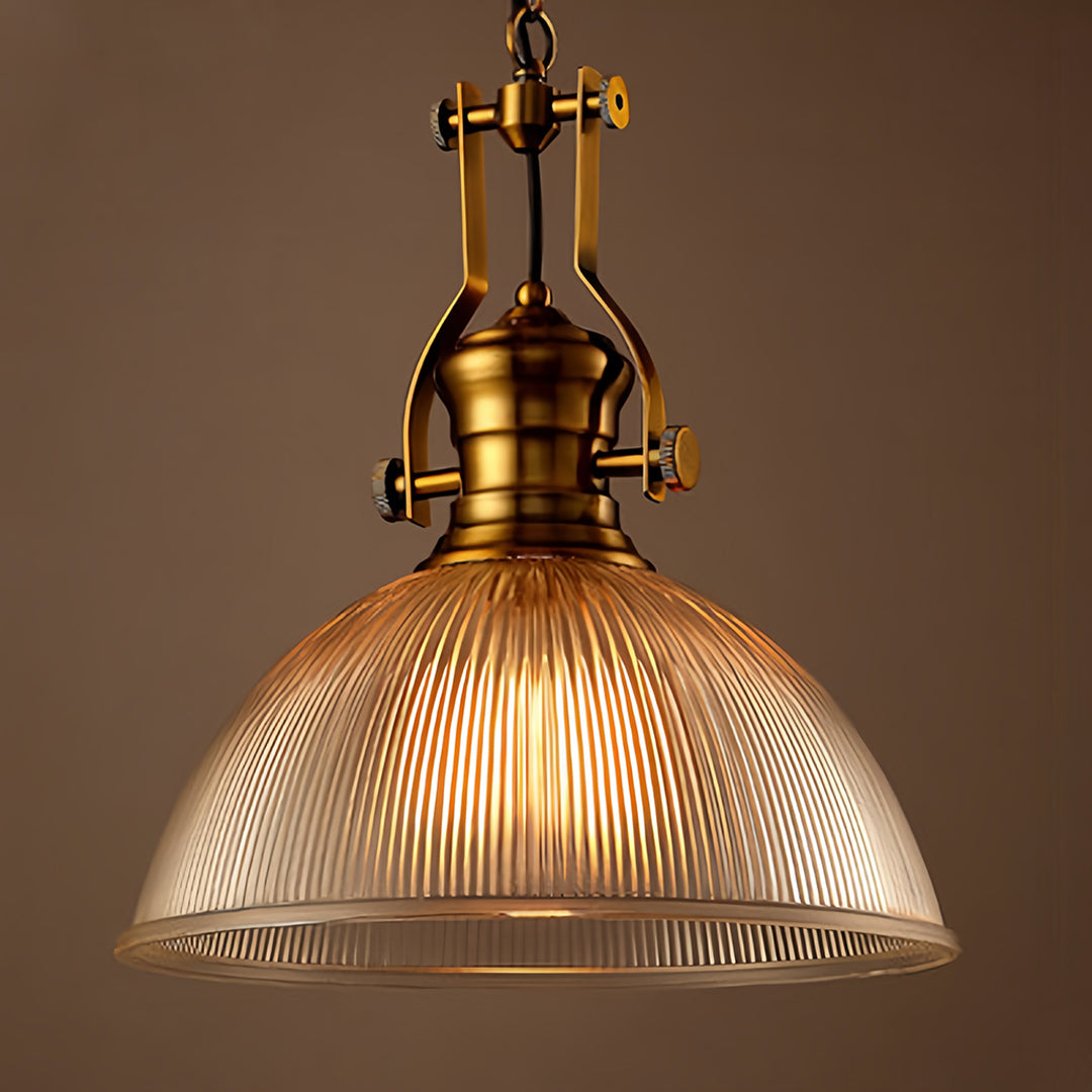Retro Industrial Striped Glass Pendant — Iron, E27, Adjustable Chain, 30cm or 38cm