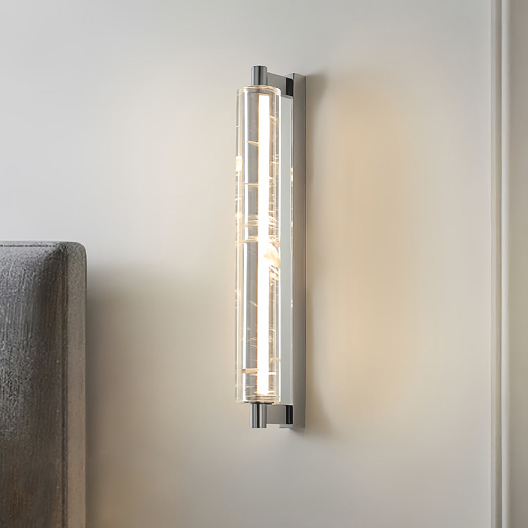Minimalist Linear Wall Sconce — Chrome Metal with Crystal Accents, 7.3W LED, 3000K, IP20