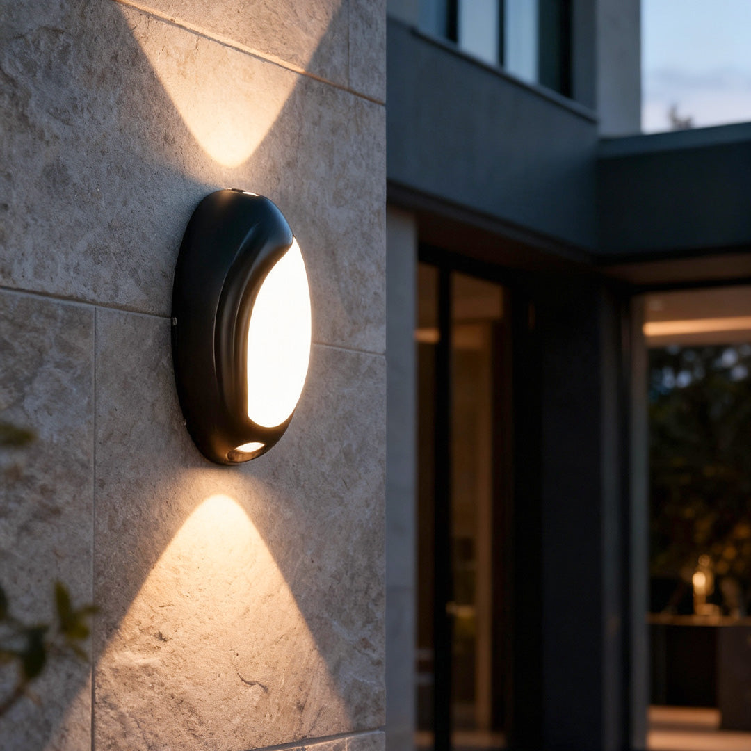 Geometric Black Up-Down Outdoor Wall Lights - Modern Design