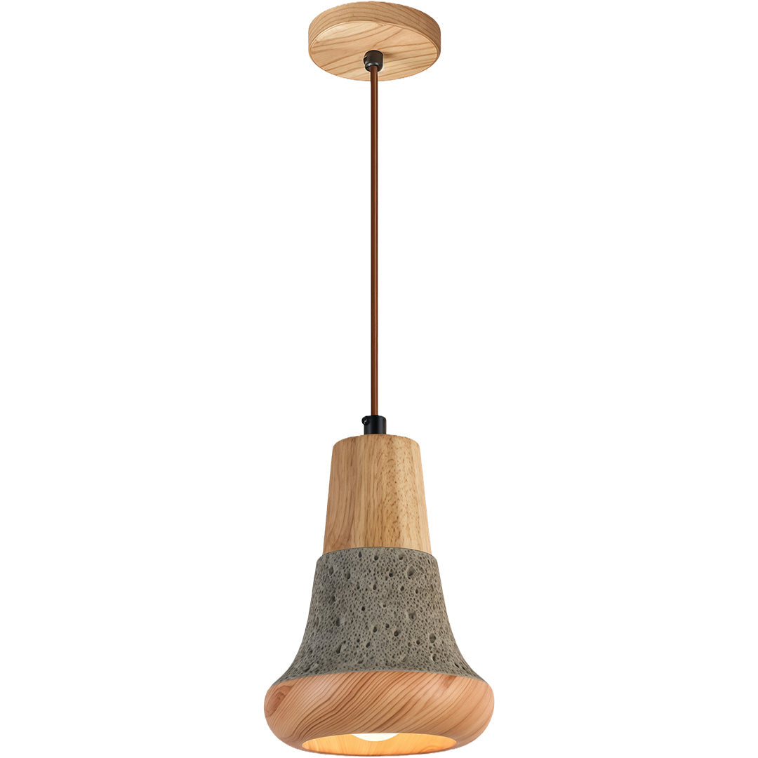 Wabi-Sabi Pendant Light — Micro-Cement and Wood, 1-Light, E27, 70.9" Adjustable Cord