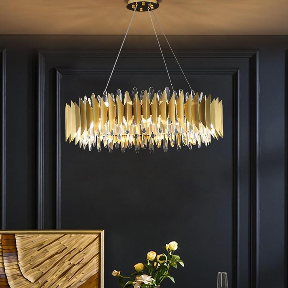 Round Crystal Chandelier — Stainless Steel, LED, 3000–5400K, 8- or 12-Light