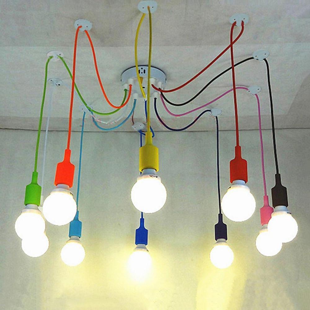 10-Head Cluster Spider Multi-Light Pendant — Aluminum, Fabric Cable, Acrylic Shades, 40W LED, DIY Adjustable, Industrial or Modern